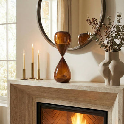 Decorative Hourglass - Brown Glass Symmetrical, 20 in.