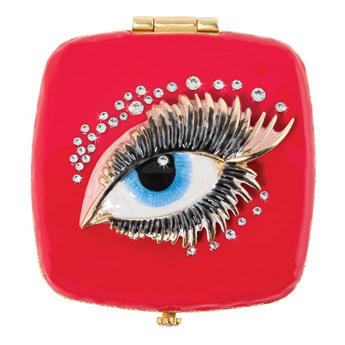 Jay Strongwater Bette Eye Compact Mirror, Swarovski Crystal Enamel Gold-Finished