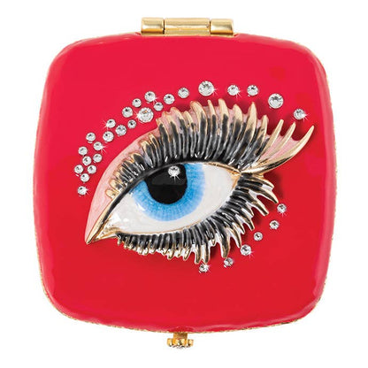 Jay Strongwater Bette Eye Compact Mirror, Swarovski Crystal Enamel Gold-Finished