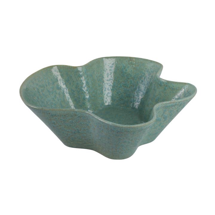 Decorative Bowl - Green Ceramic Wavy Edged Pattern, 13 in.