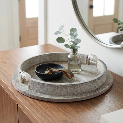 Decorative Tray - Gray Metal Stone Textured Finish, 16 in.