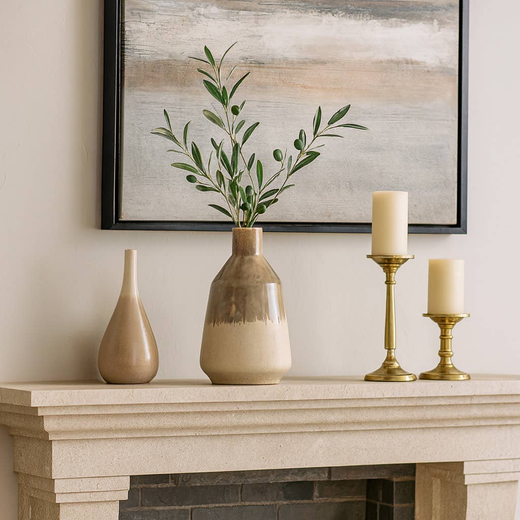 Decorative Vase - Ivory/Brown Ceramic Warm Rustic, 14 in.