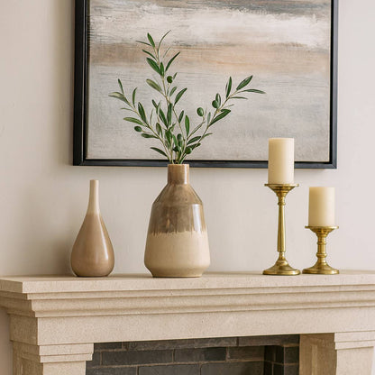 Decorative Vase - Ivory/Brown Ceramic Warm Rustic, 14 in.