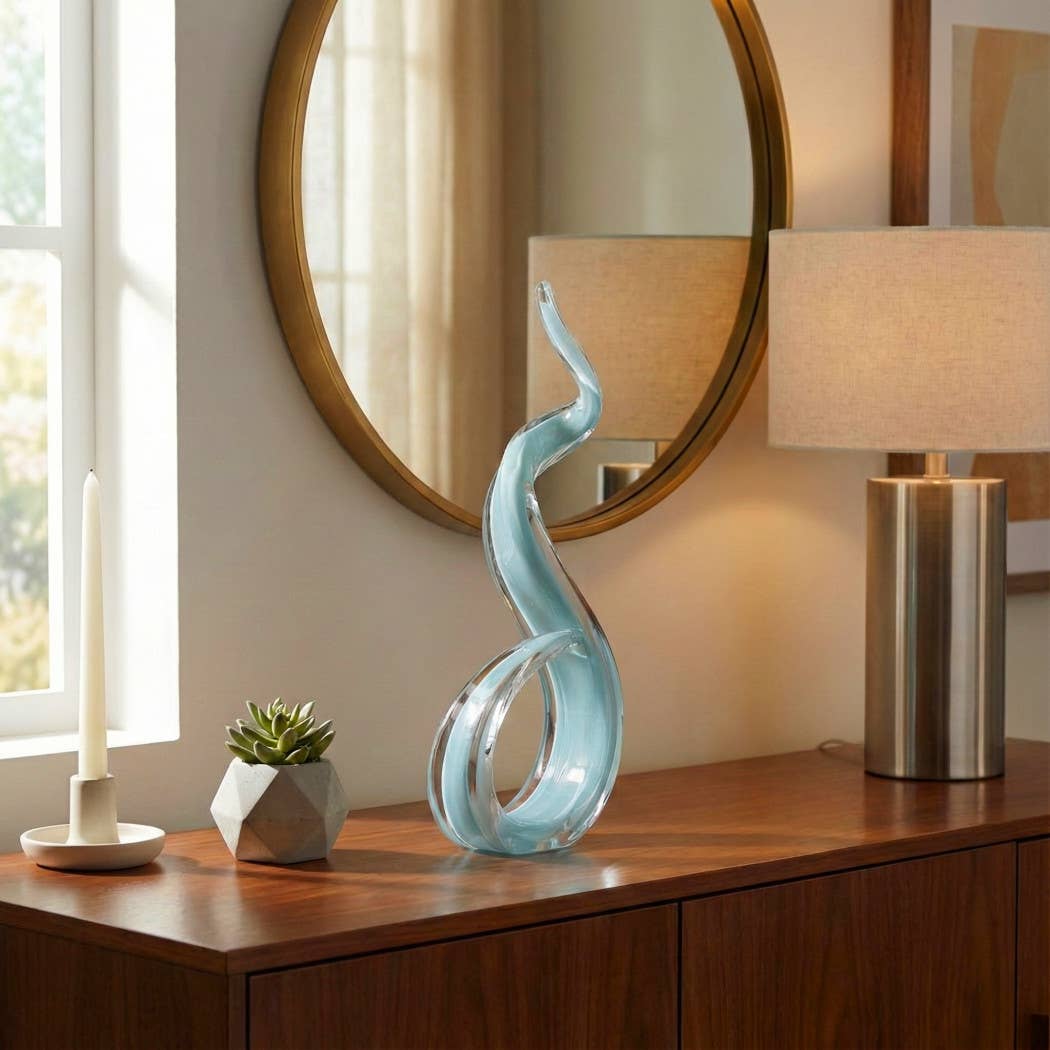 Decorative Sculpture - Teal Glass Handcrafted Swirl, 18 in.