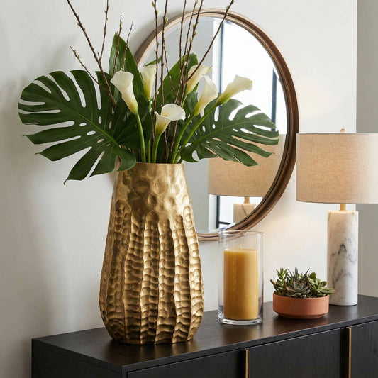 Decorative Vase - Gold Aluminum Textured Accent, 17 in.