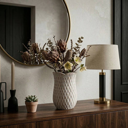 Decorative Vase - Ivory Ceramic Textured Patterned, 12 in.