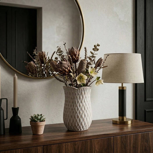 Decorative Vase - Ivory Ceramic Textured Patterned, 12 in.