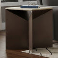 Side Table - Ivory/Black Metal Stone Sculptural Base, 25 in.