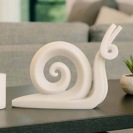 Sculpture - White Quartz Resin Decorative Snail, 10 in.