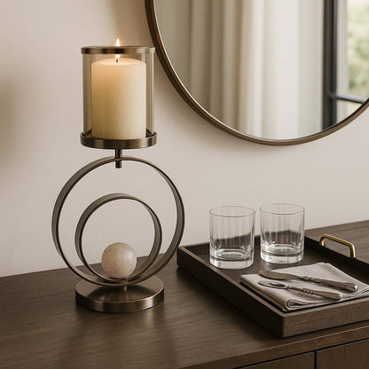 Candle Holder - Bronze Metal Glass Small Hurricane, 22 in.