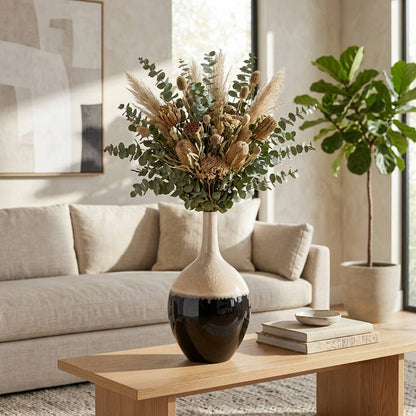 Decorative Vase - Ivory/Black Ceramic Sculptural Form, 19 in