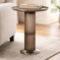 Side Table - Gold Glass Metal Textured Pedestal Base, 21 in.
