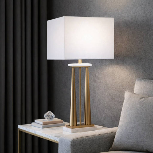 Table Lamp - Gold Metal Base with Marble Accents, 31 in.