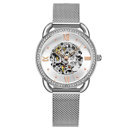 Stuhrling Original Model 3991M Women's Automatic Watch, 36mm, Silver Dial, Silver-Tone Mesh Bracelet, Skeleton Dial