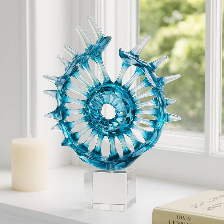 Decorative Object - Blue Resin Abstract Spiral Burst, 15 in.
