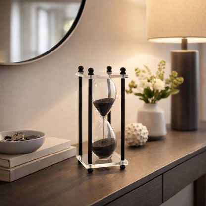 Hourglass Sandtimer - Black Metal Frame Plastic Base, 7 in.