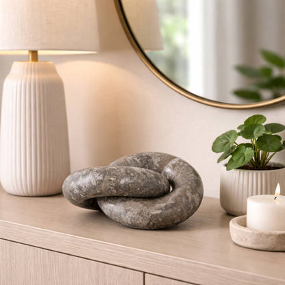 Decorative Object - Gray Marble Interlocking Knot, 4 in.