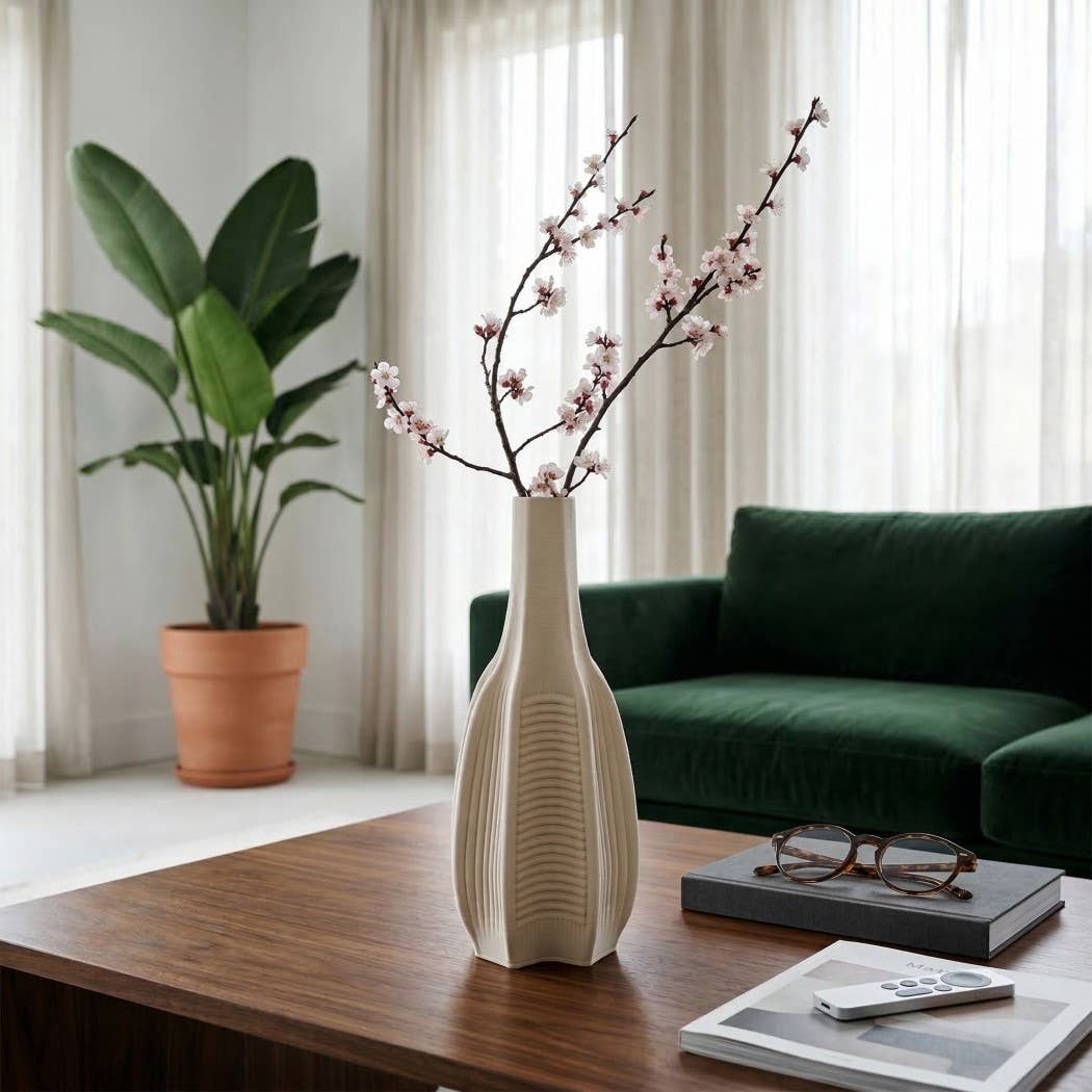 Decorative Vase - Ivory Ceramic Small 3D Printed, 14 in.