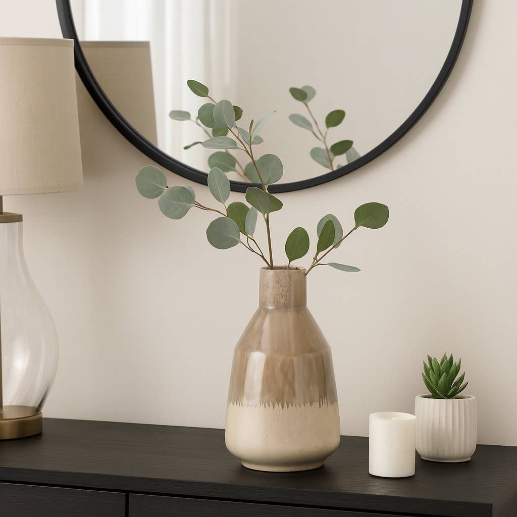Decorative Vase - Ivory/Brown Ceramic Warm Rustic, 12 in.