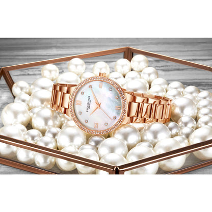 Stuhrling Original Carrara 3907 Women's Quartz Watch, 38mm, Silver Mother-of-Pearl Dial, Silver-Tone Stainless Steel Bracelet, Crystal-Accented Bezel