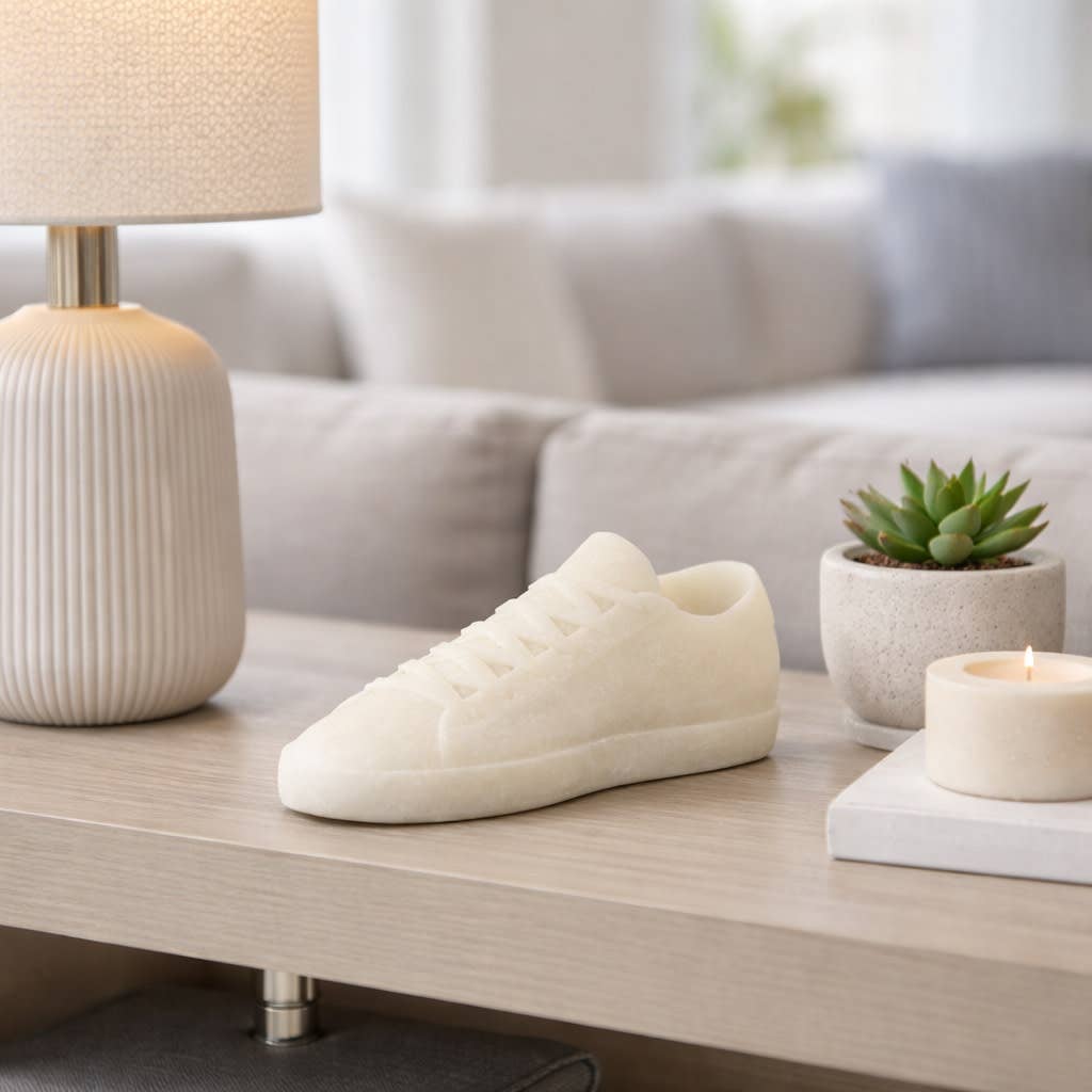 Sculpture - White Quartz Resin Modern Shoe Sneaker, 9 in.