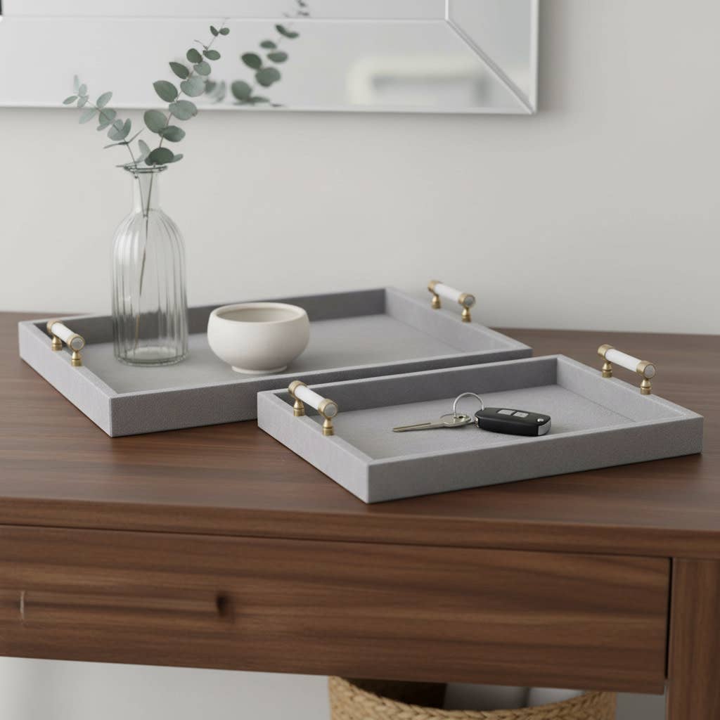 Trays Set of 2 - Gray Wood Moonstone Hardware, 18/20 in.