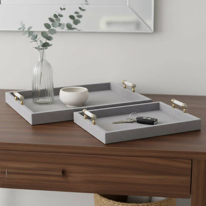 Trays Set of 2 - Gray Wood Moonstone Hardware, 18/20 in.