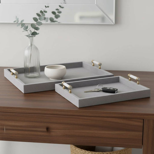 Trays Set of 2 - Gray Wood Moonstone Hardware, 18/20 in.
