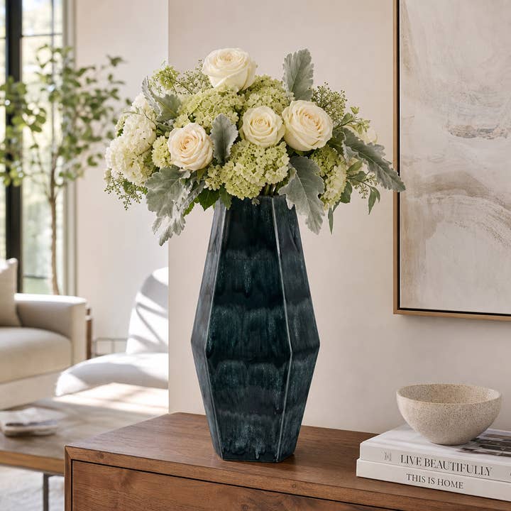 Decorative Vase - Green Ceramic Large Geometric, 21 in.