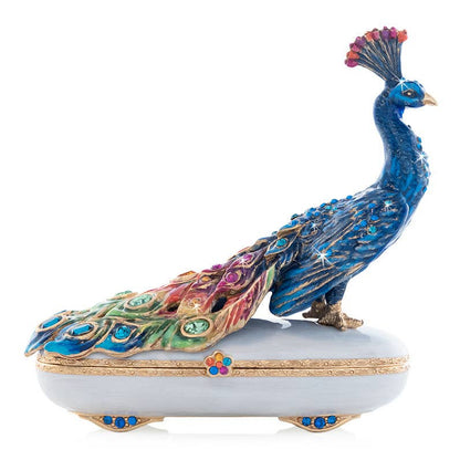 Jay Strongwater Darien Rainbow Peacock Decorative Box, Red Swarovski Crystal Enamel Gold-Finished