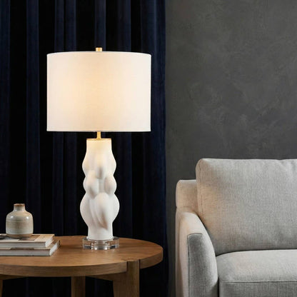 Table Lamp - White Porcelain Glass Textured Base, 26 in.