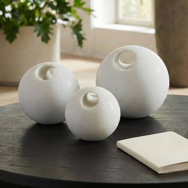 Decorative Objects Set of 3 - White Resin Sphere, 4/5/6 in.