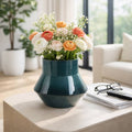 Decorative Vase - Green Ceramic Modern Flared Design, 9 in.
