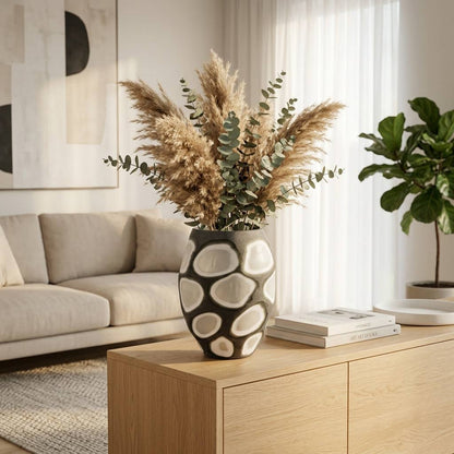 Decorative Vase - Gray Glass Organic Oval Detailing, 12 in.