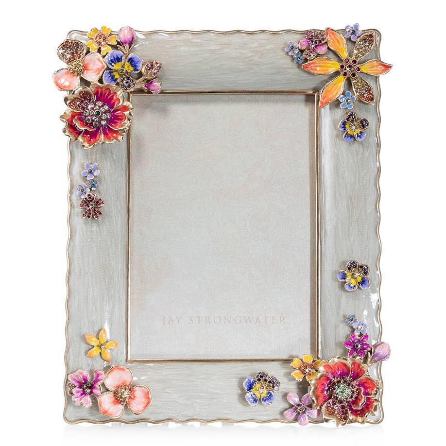 Jay Strongwater Ainsley Flower Bouquet Floral 5" x 7" Swarovski Crystal Enamel Picture Frame, Flora