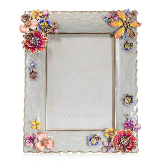 Jay Strongwater Ainsley Flower Bouquet Floral 5" x 7" Swarovski Crystal Enamel Picture Frame, Flora