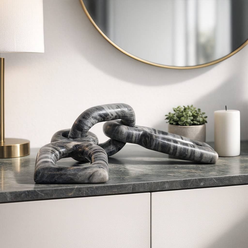 Decorative Sculpture - Gray Marble Carved Chain, 16 in.