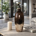 Decorative Bottle - Bronze Glass with Metal Topper, 20 in.
