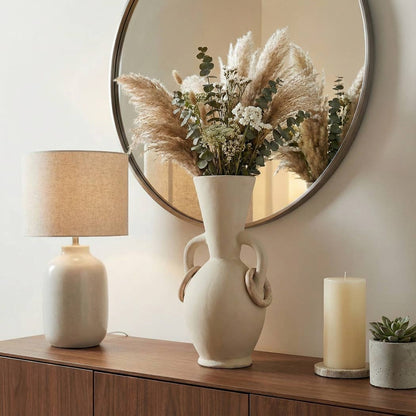 Decorative Vase - Ivory Ceramic Looped Handles, 18 in.