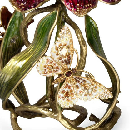 Jay Strongwater Meredith Floral 9" Brocade Pillar Candle Holder, Enamel Brass