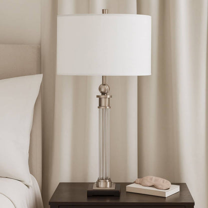 Table Lamp - Clear/Silver Metal Glass Column Base, 29 in.