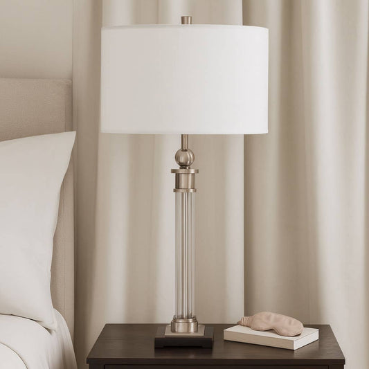 Table Lamp - Clear/Silver Metal Glass Column Base, 29 in.