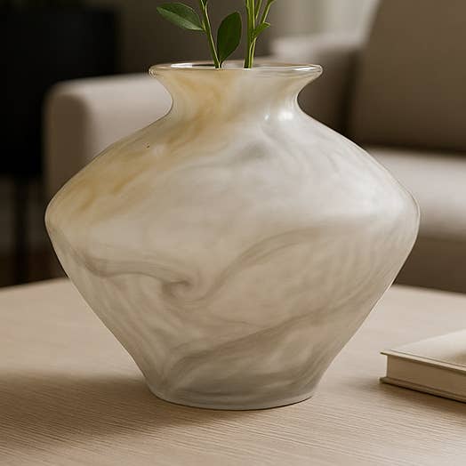 Decorative Vase - Ivory Glass Smooth Swirl Finish, 10 in.