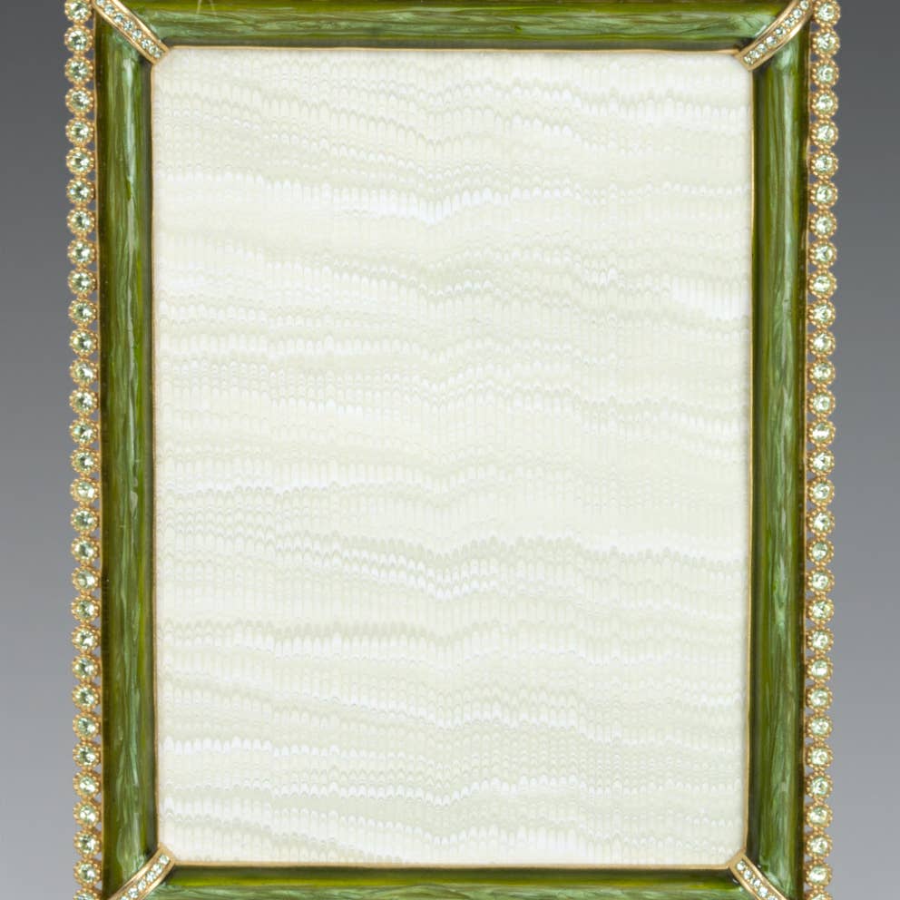 Jay Strongwater Lucas Stone Edge 5" x 7" Crystal Enamel Picture Frame, Leaf Green