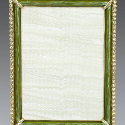 Jay Strongwater Lucas Stone Edge 5" x 7" Crystal Enamel Picture Frame, Leaf Green