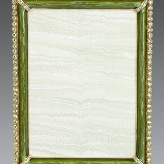Jay Strongwater Lucas Stone Edge 5" x 7" Crystal Enamel Picture Frame, Leaf Green