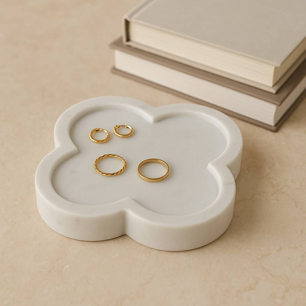 Decorative Tray - White Marble Inspired Trinket, 7 in.