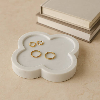 Decorative Tray - White Marble Inspired Trinket, 7 in.