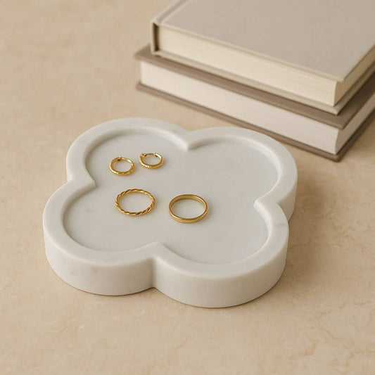 Decorative Tray - White Marble Inspired Trinket, 7 in.