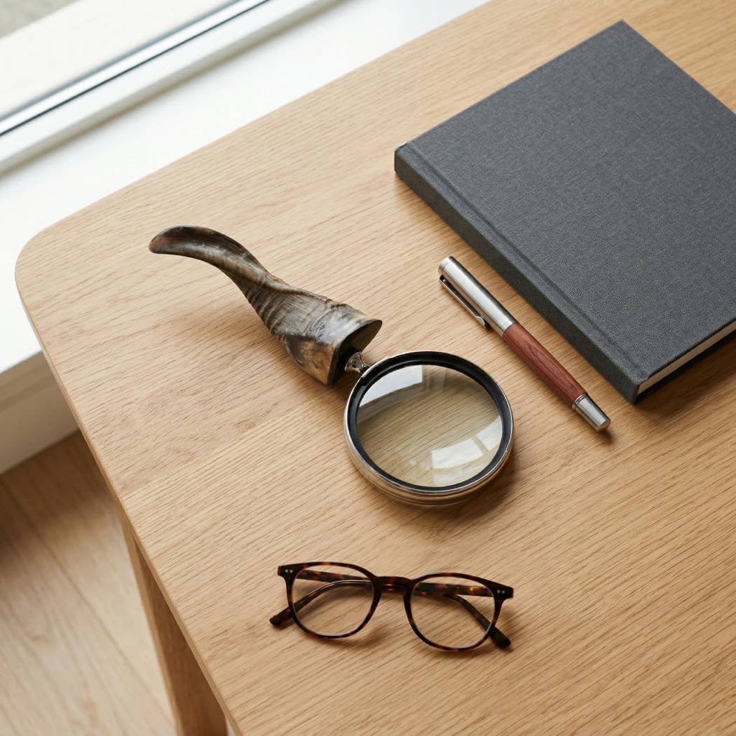 Decorative Object - Brown Glass Horn Magnifying Glass, 12 in